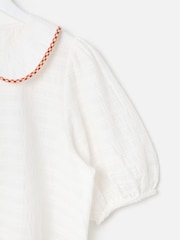 Oliver Bonas Cream Textured Gingham Collar Peplum Blouse - Image 4 of 5