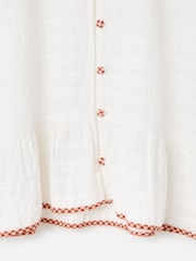Oliver Bonas Cream Textured Gingham Collar Peplum Blouse - Image 5 of 5