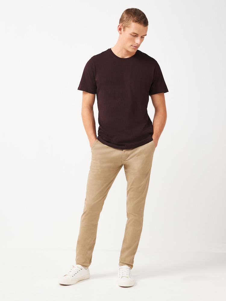 Red Dark Burgundy Regular Fit Essential Crew Neck Cotton T-Shirt - Image 2 of 5