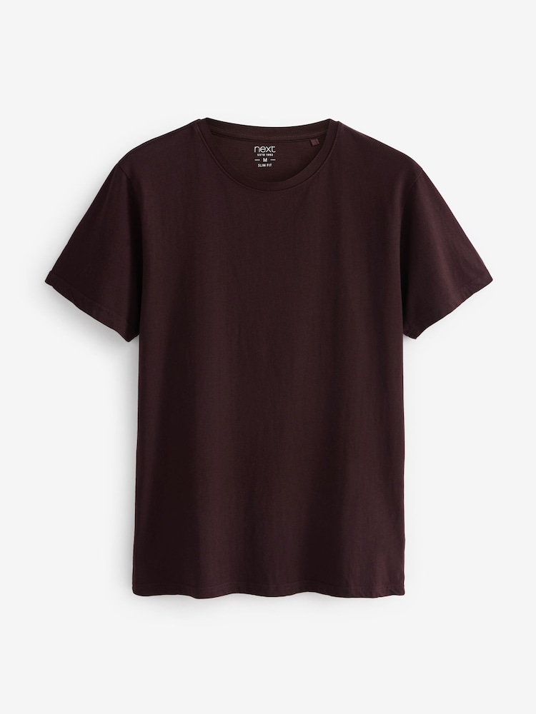 Red Dark Burgundy Regular Fit Essential Crew Neck Cotton T-Shirt - Image 5 of 5
