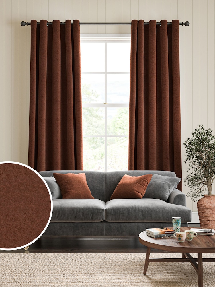 William Morris At Home Orange Lodden Embroidery Made to Measure 100% Cotton Curtains - Image 1 of 9