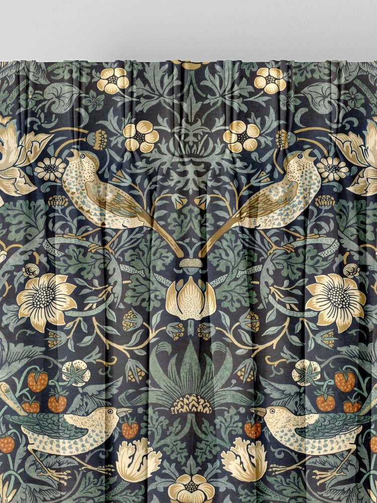 William Morris At Home Indigo Blue Strawberry Thief Velvet Made to Measure Curtains - Image 2 of 9