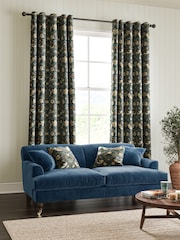 William Morris At Home Indigo Blue Strawberry Thief Velvet Made to Measure Curtains - Image 5 of 9