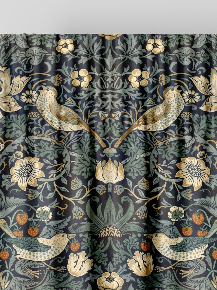 William Morris At Home Indigo Blue Strawberry Thief Velvet Made to Measure Curtains - Image 6 of 9