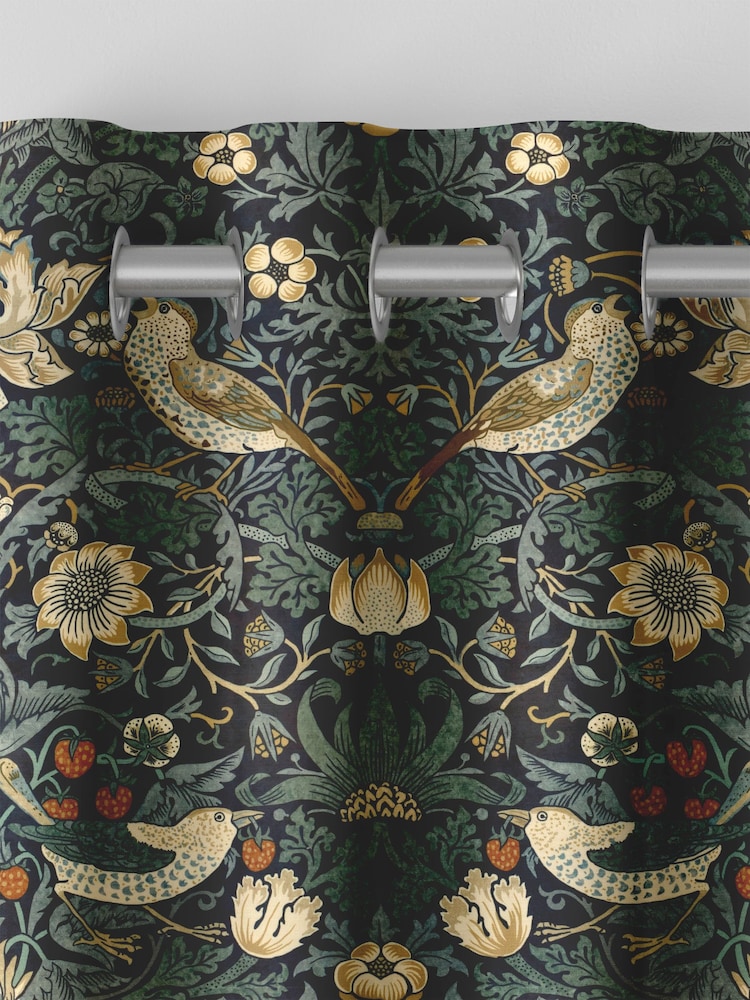 William Morris At Home Indigo Blue Strawberry Thief Velvet Made to Measure Curtains - Image 7 of 9