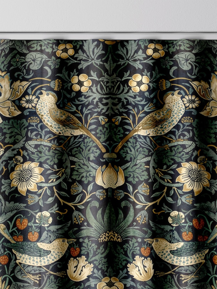 William Morris At Home Indigo Blue Strawberry Thief Velvet Made to Measure Curtains - Image 8 of 9