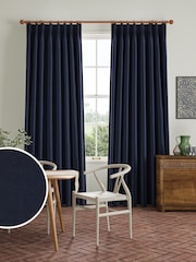 William Morris At Home Indigo Blue Lodden Embroidery Made to Measure 100% Cotton Curtains - Image 1 of 9