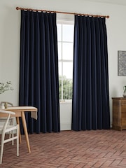 William Morris At Home Indigo Blue Lodden Embroidery Made to Measure 100% Cotton Curtains - Image 2 of 9