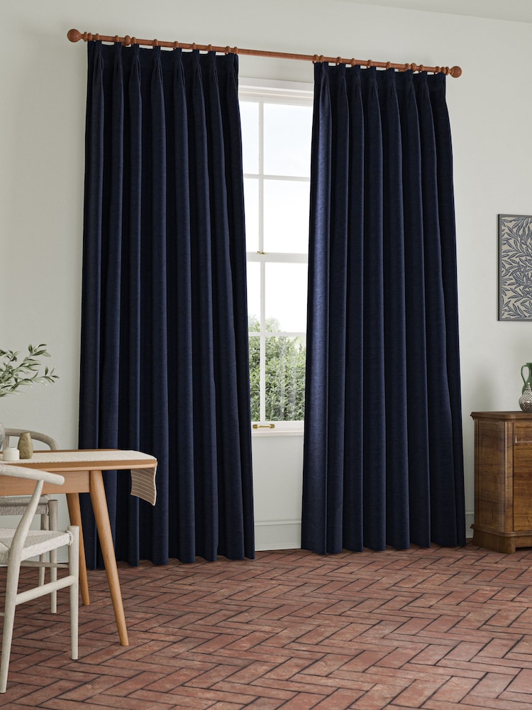 William Morris At Home Indigo Blue Lodden Embroidery Made to Measure 100% Cotton Curtains - Image 2 of 9