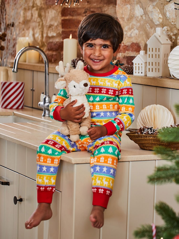 JoJo Maman Bébé Red Kids' Christmas Jersey Pyjamas - Image 1 of 8