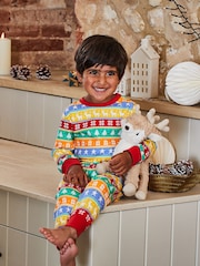 JoJo Maman Bébé Red Kids' Christmas Jersey Pyjamas - Image 2 of 8