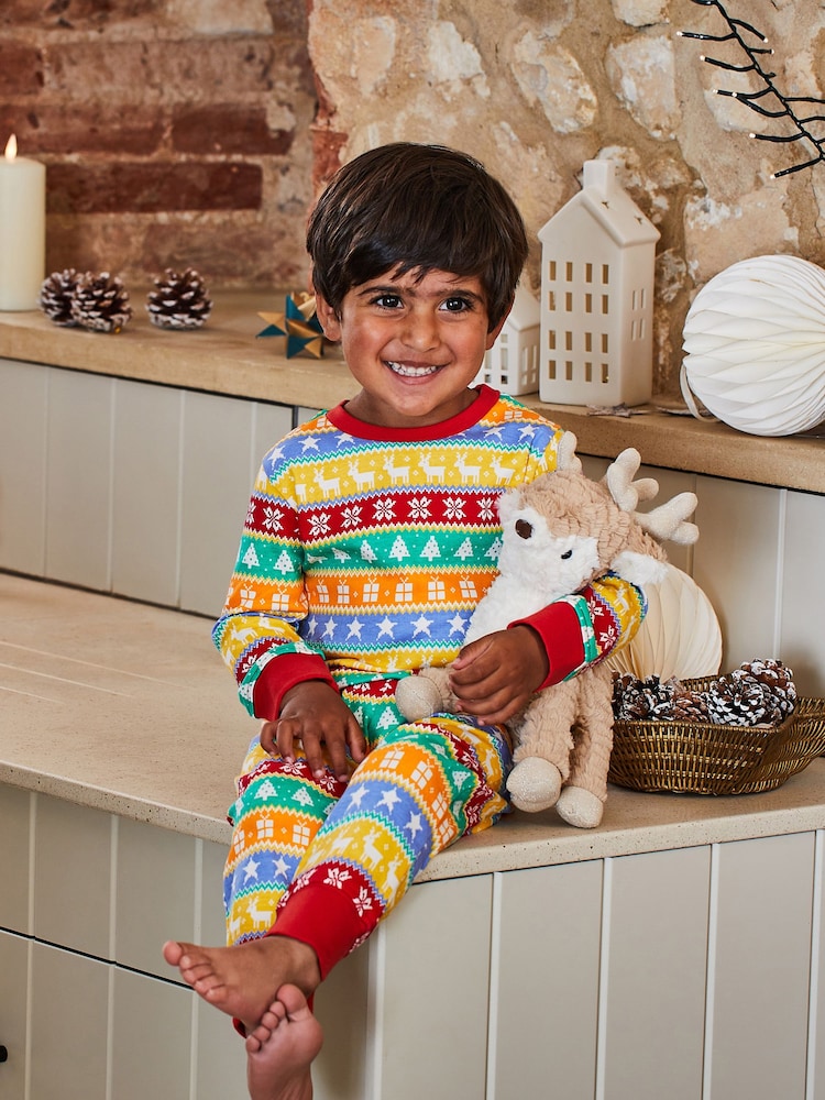 JoJo Maman Bébé Red Kids' Christmas Jersey Pyjamas - Image 2 of 8