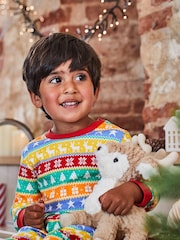 JoJo Maman Bébé Red Kids' Christmas Jersey Pyjamas - Image 3 of 8