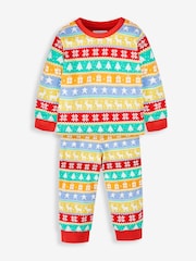 JoJo Maman Bébé Red Kids' Christmas Jersey Pyjamas - Image 4 of 8