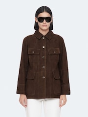 AllSaints Brown Roiya Suede Jacket - Image 1 of 8