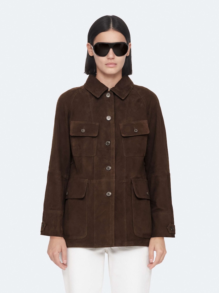 AllSaints Brown Roiya Suede Jacket - Image 1 of 8
