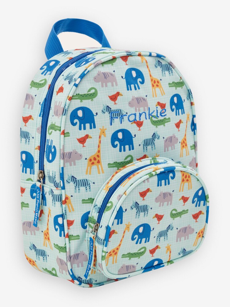 JoJo Maman Bébé Blue Safari Personalised Safari Print Toddler Rucksack - Image 1 of 3