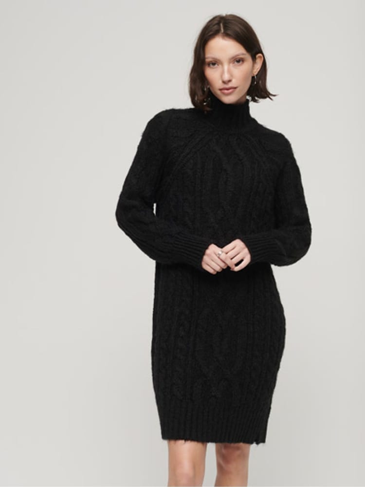 Superdry Black Cable Mock Neck Jumper Dress - Image 1 of 4