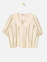 Oliver Bonas Cream Embroidered Striped Scalloped Collar Blouse - Image 1 of 5