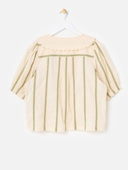 Oliver Bonas Cream Embroidered Striped Scalloped Collar Blouse - Image 2 of 5