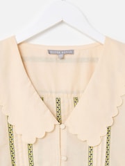 Oliver Bonas Cream Embroidered Striped Scalloped Collar Blouse - Image 3 of 5
