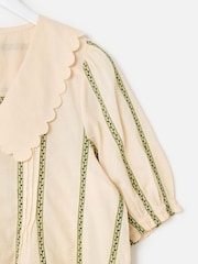 Oliver Bonas Cream Embroidered Striped Scalloped Collar Blouse - Image 4 of 5