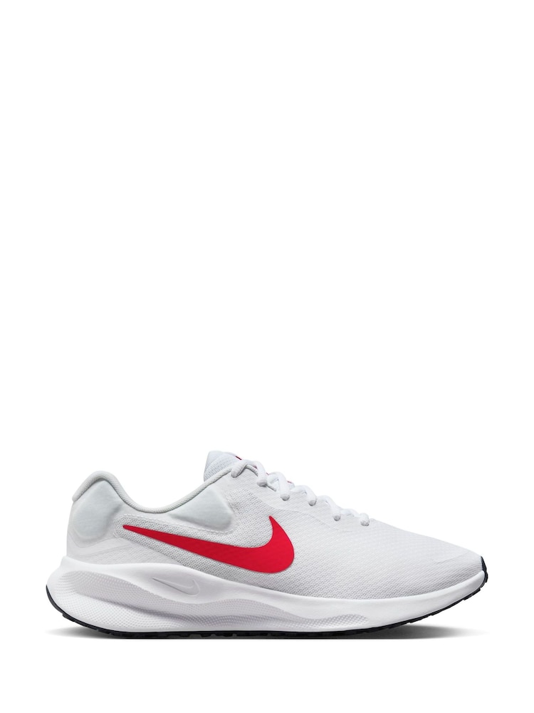 Nike White/Red Regular Fit Revolution 7 Road Running Trainers - Image 2 of 12