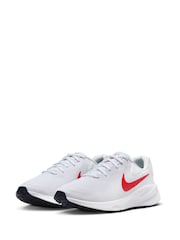 Nike White/Red Regular Fit Revolution 7 Road Running Trainers - Image 6 of 12