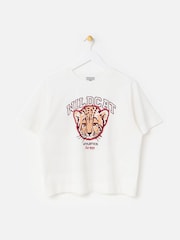 Oliver Bonas Cream Wild Cat Graphic T-Shirt - Image 1 of 5