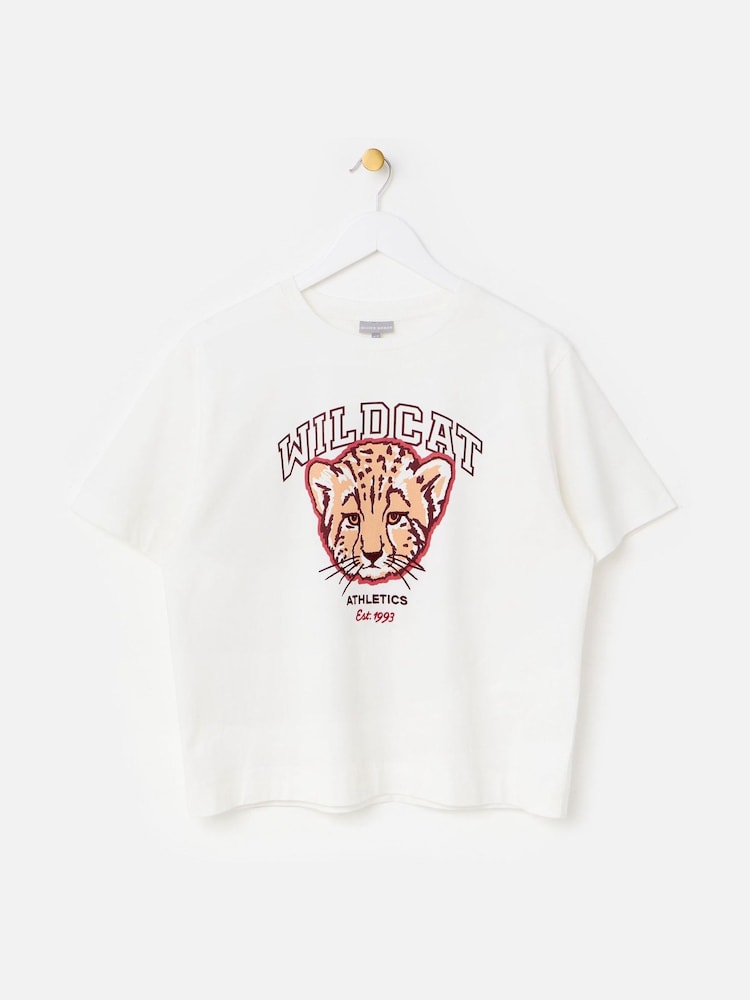 Oliver Bonas Cream Wild Cat Graphic T-Shirt - Image 1 of 5 Oliver Bonas Cream Wild Cat Graphic T-Shirt - Image 1 of 5