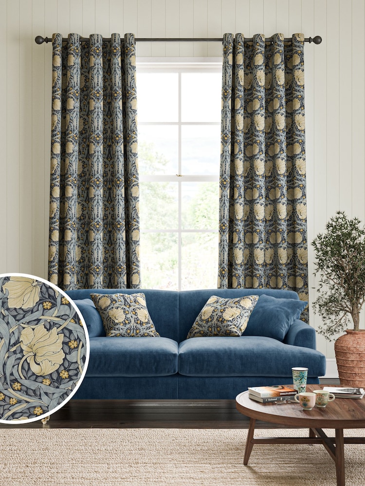 William Morris At Home Indigo Blue Pimpernel Made to Measure 100% Cotton Curtains - Image 1 of 9