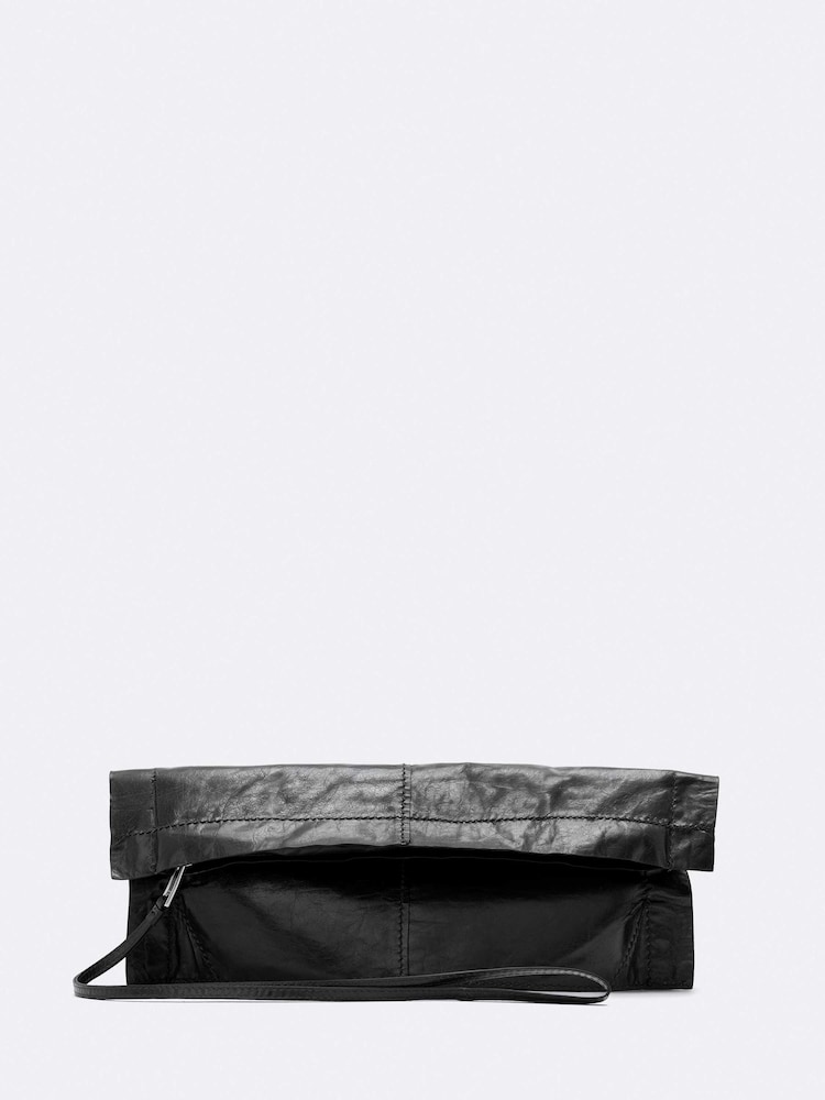 AllSaints Black Lutece Fold Clutch - Image 1 of 2