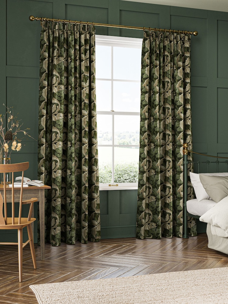 William Morris At Home Green Acanthus Velvet Made to Measure Curtains - Image 2 of 9
