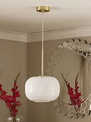 Pacific White Glass & Gold Metal Waisted Ceiling Light Pendant - Image 1 of 5