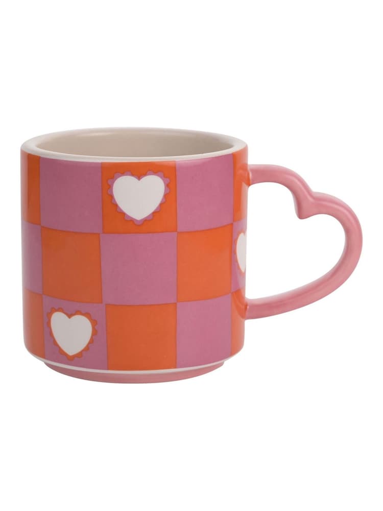 Widdop Pink Chequer & Heart Mug - Image 2 of 4 Widdop Pink Chequer & Heart Mug - Image 2 of 4