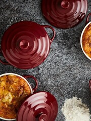 Barbary & Oak Set of 4 Red 10cm Mini Casserole Dishes - Image 1 of 4