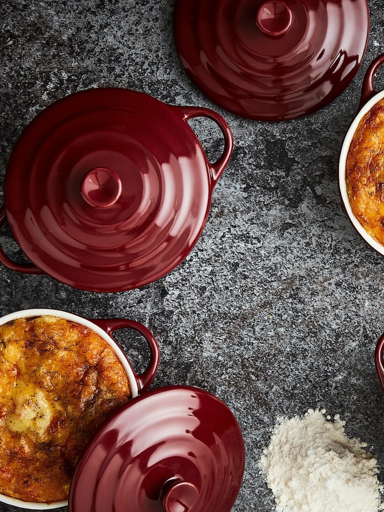 Barbary & Oak Set of 4 Red 10cm Mini Casserole Dishes - Image 1 of 4