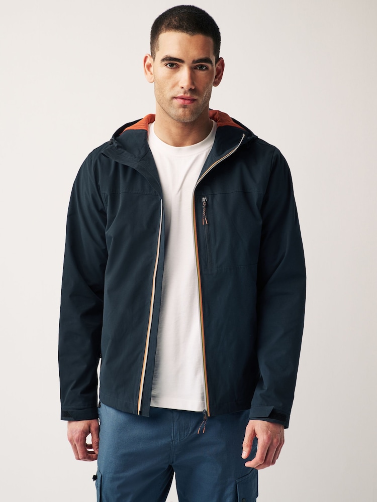 Navy Shower Resistant Pop Zip Hooded Jacket - Image 1 of 12