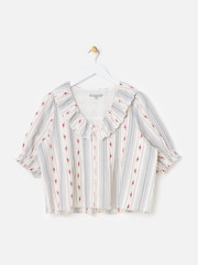 Oliver Bonas Blue Striped Floral Jacquard Collar Blouse - Image 1 of 5