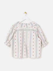 Oliver Bonas Blue Striped Floral Jacquard Collar Blouse - Image 2 of 5
