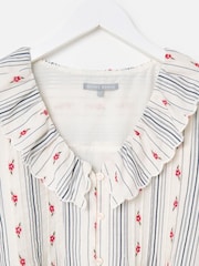 Oliver Bonas Blue Striped Floral Jacquard Collar Blouse - Image 3 of 5
