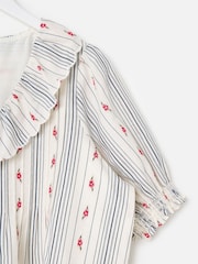 Oliver Bonas Blue Striped Floral Jacquard Collar Blouse - Image 4 of 5