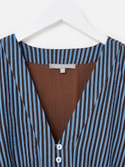 Oliver Bonas Blue Striped V-Neck Seersucker Midi Dress - Image 4 of 6