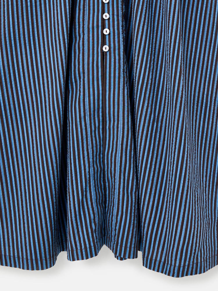 Oliver Bonas Blue Striped V-Neck Seersucker Midi Dress - Image 6 of 6 Oliver Bonas Blue Striped V-Neck Seersucker Midi Dress - Image 6 of 6