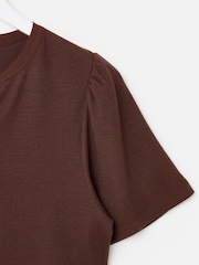 Oliver Bonas Brown Ribbed Short Sleeve Henley Top - Image 4 of 5