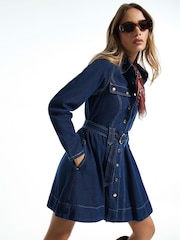 River Island Blue Belted Denim Swing Dress - Image 3 of 4