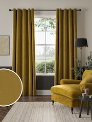 William Morris At Home Ochre Yellow Lodden Embroidery Made to Measure 100% Cotton Curtains - Image 1 of 9