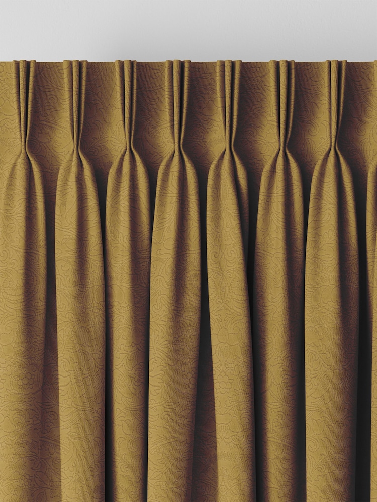 William Morris At Home Ochre Yellow Lodden Embroidery Made to Measure 100% Cotton Curtains - Image 5 of 9
