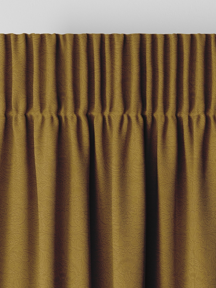 William Morris At Home Ochre Yellow Lodden Embroidery Made to Measure 100% Cotton Curtains - Image 6 of 9
