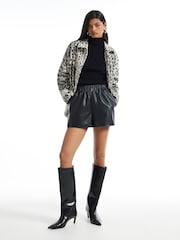 River Island Black Faux Leather Elasticated Runner Shorts - Image 1 of 4